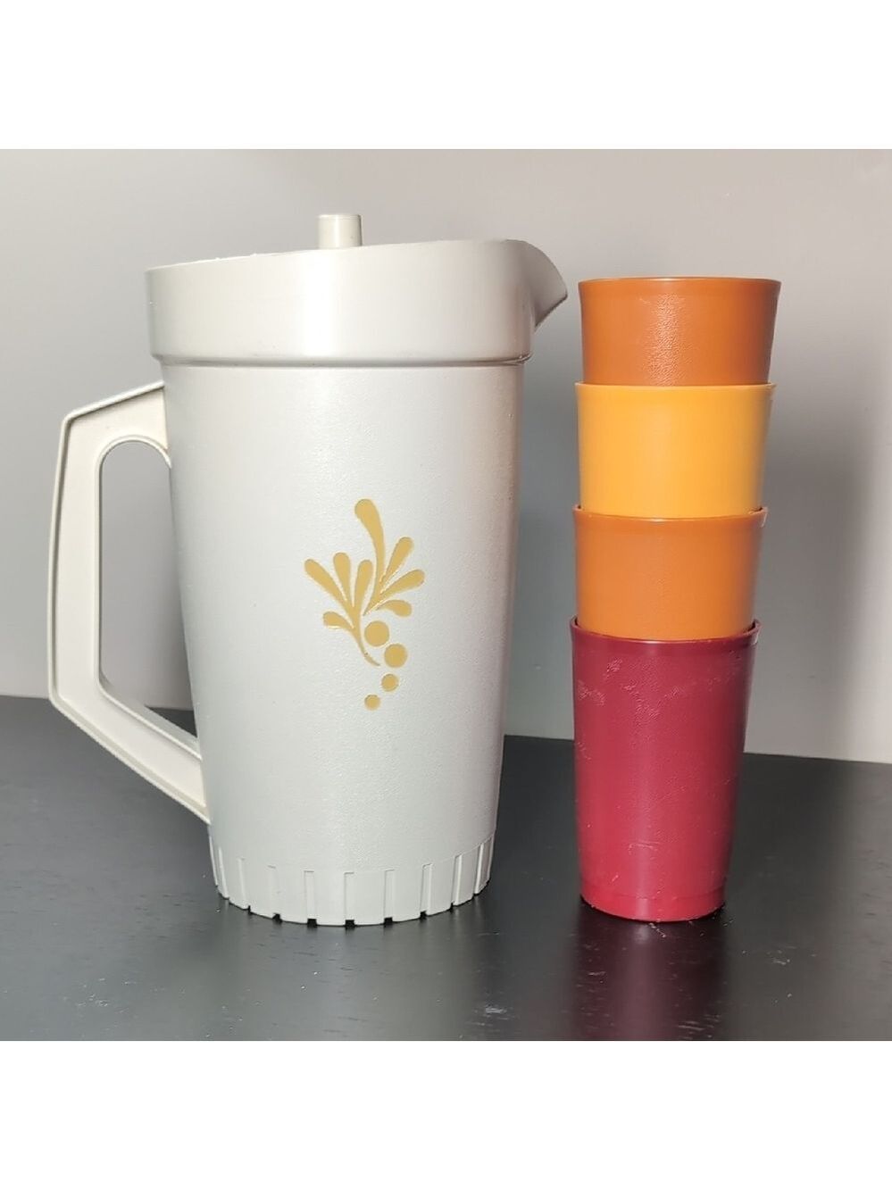 Vintage Tupperware Pitcher And Cups Harvest Colours